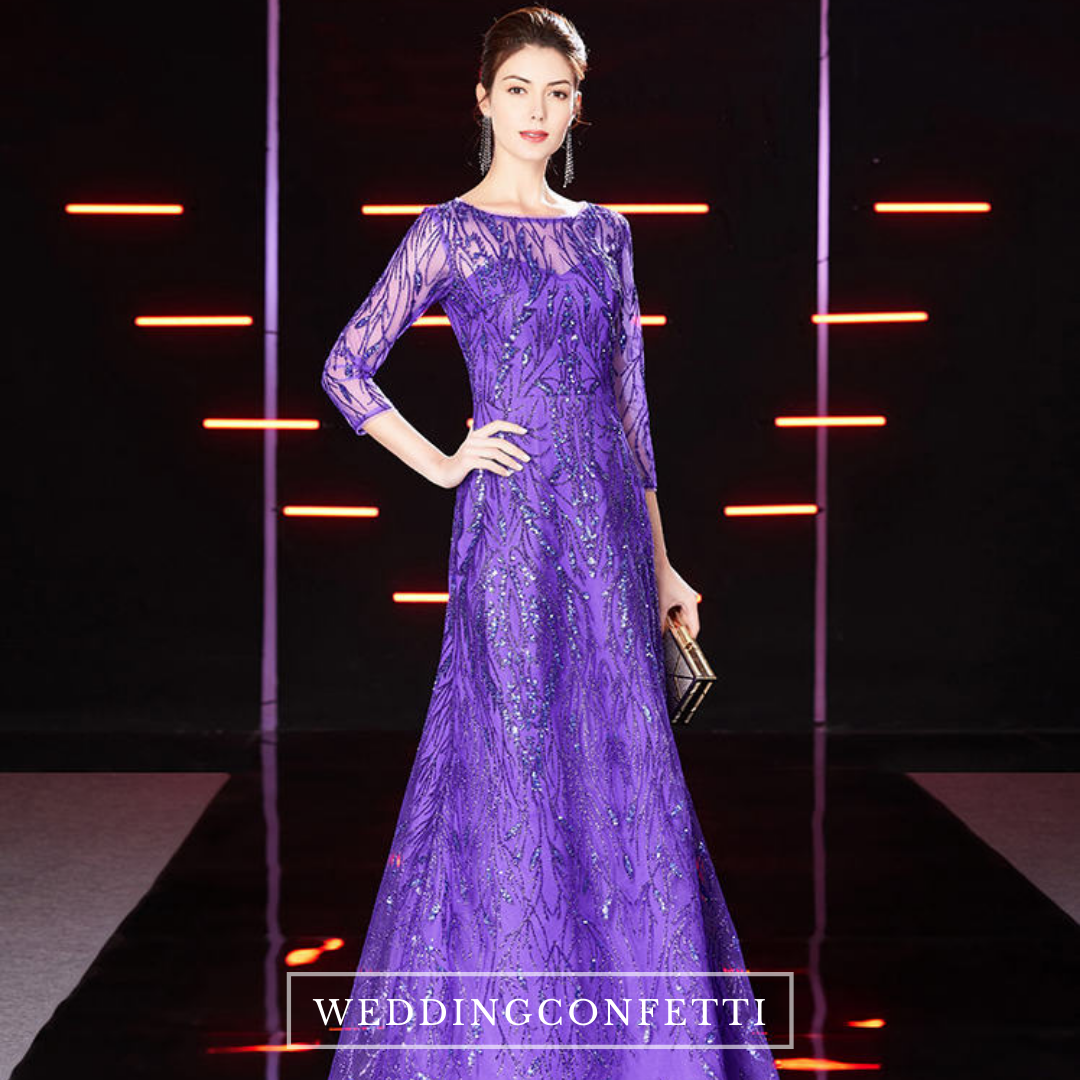 Purple lace long hot sale sleeve dress