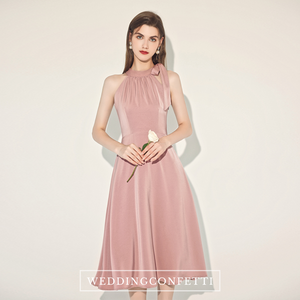A-line Halter Pink Chiffon Long Bridesmaid Dress 4 Bridesmaid BD075