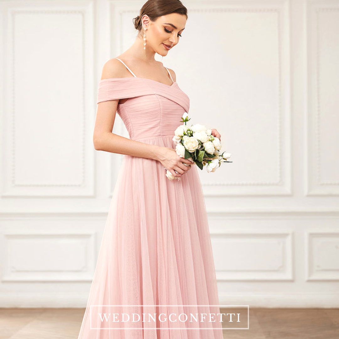 The Carnation Pink Off Shoulder Dress WeddingConfetti