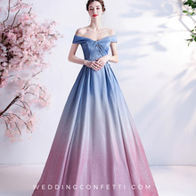 Load image into Gallery viewer, The Kyria Off Shoulder Blue Pink Ombre Gown