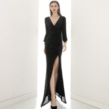 Load image into Gallery viewer, The Lynette Black Long Sleeves Gown