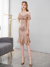 Load image into Gallery viewer, The Rachel Off Shoulder Champagne Gold Gown