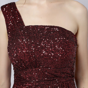 The Elisa Mae Off Shoulder Sleeveless Black / Wine Red Sequined Dress