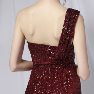 The Elisa Mae Off Shoulder Sleeveless Black / Wine Red Sequined Dress