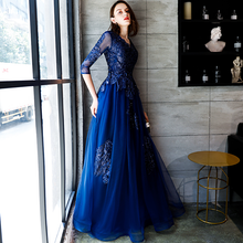 Load image into Gallery viewer, The Cassendra Blue Long Sleeeves Gown