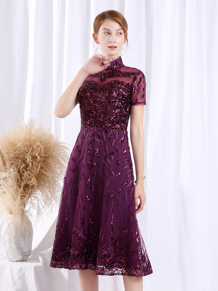 Purple cheongsam dress on sale