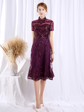 Load image into Gallery viewer, The Carena Mother-Of-Bride Purple Cheongsam High Collar Gown