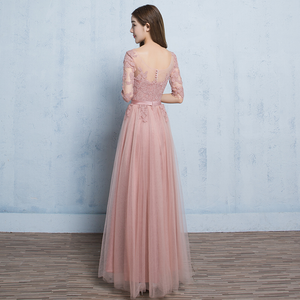 The Rosaelyn Pink lace Sleeves Long Evening Gown - WeddingConfetti