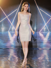 Load image into Gallery viewer, The Ursula White Short Sequined Dress
