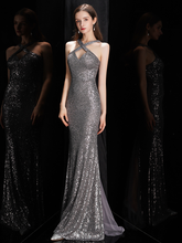 Load image into Gallery viewer, The Rhonda Halter Sequined Gown (Available in 2 Colours)