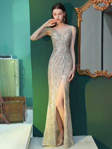 The Pera Sequined Silver Sleeveless Gown
