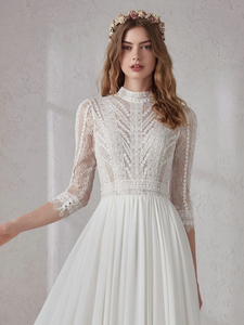 The Merlynda Wedding Bridal Long Illusion Sleeves Gown