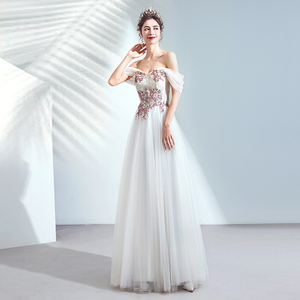 The Keira White Off Shoulder Tulle Gown