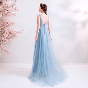 The Kyra Blue Tulle Sleeveless Gown