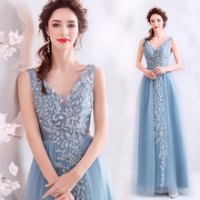 Load image into Gallery viewer, The Kyra Blue Tulle Sleeveless Gown