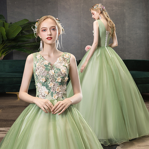 The Zelene Sleeveless Green Tulle Gown